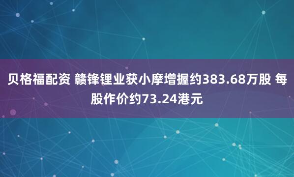 贝格福配资 赣锋锂业获小摩增握约383.68万股 每股作价约73.24港元